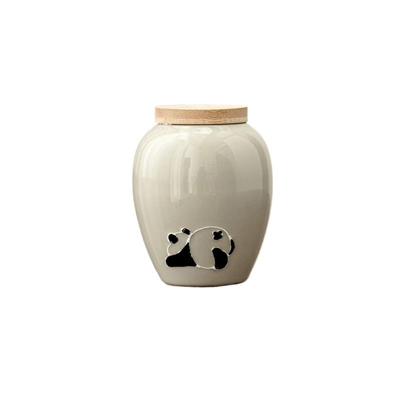 Caja de té Sellada Lata de té de cerámica Panda, cubierta de madera, carrito de té, tanque sellado, tanque de almacenamiento, organizador de té, caja de almacenamiento, contenedor de té, tarro de té T