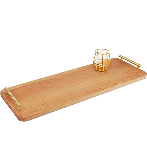 MAGIGO 71.1x25.4 cm, extra lang, rechteckig, groß, Kirschholz, Ottomane mit reinem Kupfergriffen, zum Servieren von Tee, Kaffee oder Frühstück im Bett, klassisches dekoratives Serviertablett aus Holz Cover