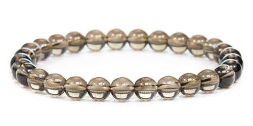 LAKADA Bracelet en quartz fumé véritable pierre précieuse avec perles rondes de 6mm - différentes longueurs - bracelet en pierres précieuses porte -...
