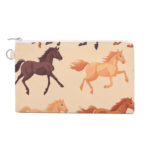 Racing Horses Horseraces Fashion Coin Purse Change Makeup Bag Canvas Pencil Pouch Travel