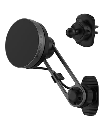 Scosche Charge Elite 3-in-1 Fast Wireless Charging Qi2 MagSafe Car Mount Charger, 15W Magnetic Cell Phone Holder for Dash/Vent/Back of Display, Tesla Phone Mount Compatible with iPhone and Samsung