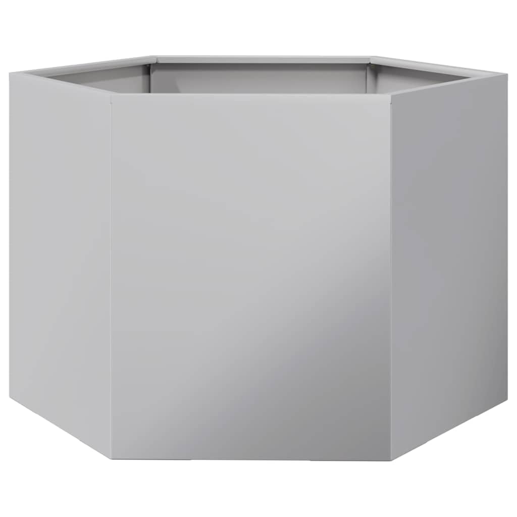 vidaXL Garden Planter Outdoor Flower Pot Hexagon - Galvanized Steel, 69x60x45 cm, Raised Bed, Silver