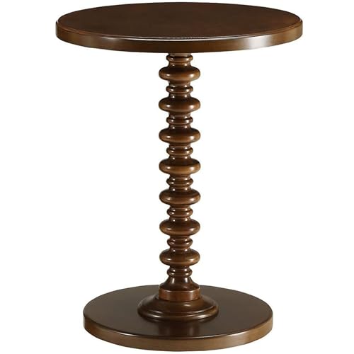 Image of Kundi Round Coffee End Table for Living Room - Modern Brown Accent Pedestal Side Table for Bedroom & Home Decor (Walnut)