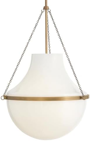 Hinkley Collins Large Pendant, Cased Opal Teardrop Shade, Hand-Blown Glass, Heritage Brass Finish