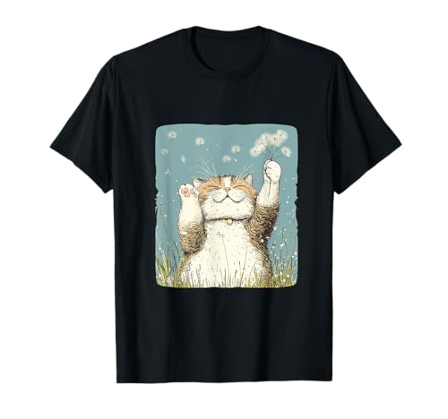 Divertente gatto soffice con semi di dente di leone volante Costume Maglietta