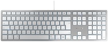 CHERRY KC 6000C FOR MAC, Kabelgebundene Mac-Tastatur (USB-C Anschluss), Deutsches Layout (QWERTZ), Flüsterleise Tasten, Flaches Design, Weiß-Silber