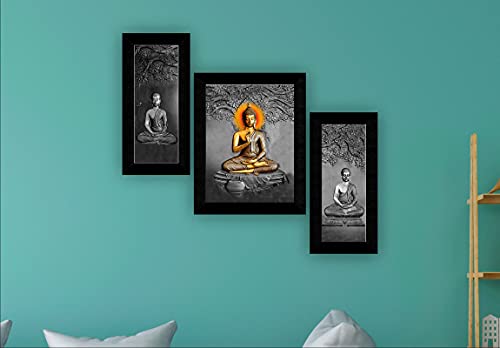 Image of SAF paintings Set of 3 Buddha modern art UV Textured Wall painting for Home Decoration Gift Item 13.5 inch X 22.5 inch SANFS31561