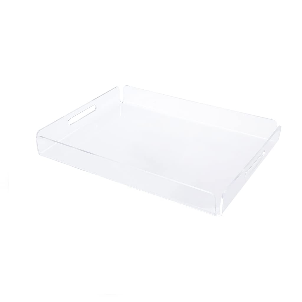 LAMSIT IBDAA Acrylic Tray Serving Tray,Bathroom Decorative Tray,Ottoman Coffee Table Tray, Clear Food Tray for Eating, Kitchen Organizer and Cosmetics, Jewelry, Toiletries (40x30x5 cm), Clear