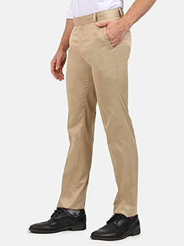 Image of Classic Collection Men's Smart Slim Fit 2-Way Stretchable Formal Trousers Made of Cotton Viscose Blend Fabric with Hidden Expandable Waistband and 3 Slant Pockets Plus 1 Ticket Pocket