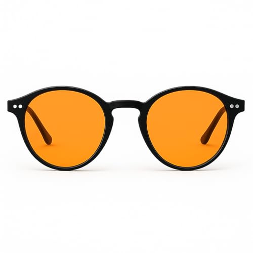 Image of Premium Amber 100% Blue Light Glasses-100% UV&Blue Light Blocking-Sleep Better,Reduce Eye Strain -Ideal for TV,Gaming and Computer Use-Unisex-Comfortable Design-Round