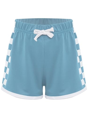 Kids Girls Checkerboard Bowknot Elastic Waistband Plaid Sports Shorts Running Workout Gym Activewear