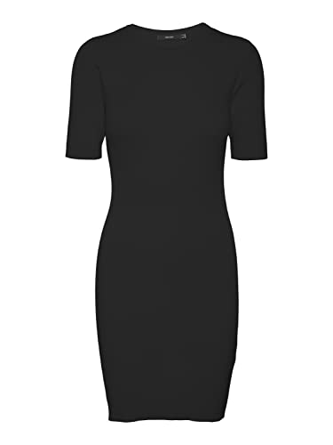 VERO MODA Damen Vmgold Rib O-Neck Short Dress Kleid, Schwarz, S EU