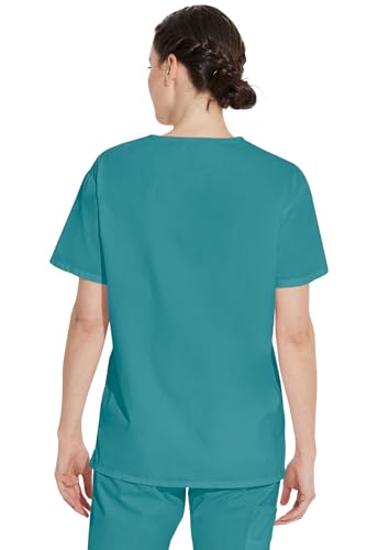 Image of Dickies EDS Signature Scrubs for Women and Scrubs for Men, Unisex One Pocket V-Neck Top in Soft Brushed Poplin 83706