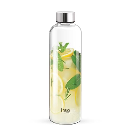 Treo by Milton Clarion Borosilicate Glass Fridge Water Bottle with Leak-Proof Airtight Stainless Steel Lid, 760 ml, Transparent for Hotel, Travel, Office, Home