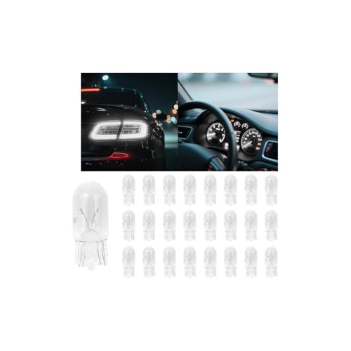 Osilly 25PCS T10 12V 5W Car Turn Signal Light Bulbs, Clear Flat Foot Vehicle Side Marker Lamp Bulbs, Auto Interior Amber Headlight Bulbs Accessories, Universal for SUV, Sedan, Truck (White)