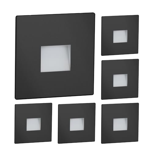 ledscom.de 6 LED luz de escalera/empotrable de pared FOW para interiores y exteriores, downlight, angular, negro, 85 x 85mm, blanco cálido