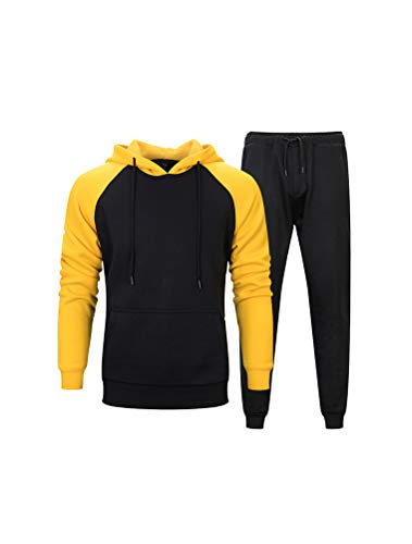 PASOK Men's Casual Tracksuit Sweat Suit Running Jogging Athletic Sports Shirts and Pants Set Black L