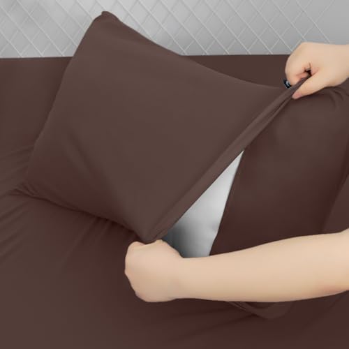 Image of Queen Sheet Set for Air Mattress - Sheets Queen Size Bed Set - 3Pcs Side Storage Pocket Fitted Sheet & Pillowcases Easily Fits 16in to 24in Pillow Top Air Bed Mattress - Brown