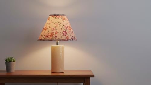 Image of Aspen Creative 56042, Hardback Empire Transitional UNO Shade in Peanut Brown Floral Pattern, 4 inch Top x 10 inch Bottom x 7 inch Slant, Slip UNO 33mm Table Lamp