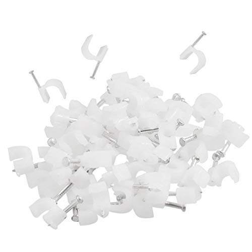 100PCS- 25mm Diameter Cable Clip - PVC Material - White - with Nails - Durable, Helps Organize coaxial Cable, Ethernet, Other Power Cords.（25mm）