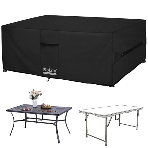 Dokon Funda para Muebles de Jardín Impermeable Funda Protectora Mesa Exterior con Salidas de Aire, Anti Viento, Anti UV Tela Oxford 420D Cubierta Muebles Terraza, Rectangular (120x90x74cm) - Negro