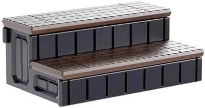 KUAFU Universal Spa Hot Tub Step with Storage Outdoor Indoor Compartment Spa 2-Step Stool Pool Ladder Plastic Handi Step Slip Resistant Striped Brown+Black