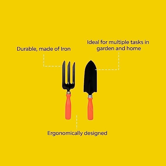 U.A. Crafts-5 Pieces Gardening Tools Set (Cultivator, Big and Small Trowel, Weeder, Fork) | Tools for Home Garden | Durable Plant Tool Kit | Farming Tools