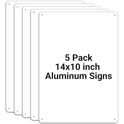 (5 Pack) Blank Metal Signs 14 x 10 Write-On Sign for Vinyl DTF Screenprint Sublimation Aluminum Metal Sign Blank Weatherproof Weather Resistant Easy to Mount