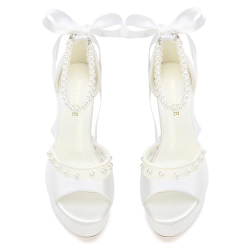 Platform Heels Wedding Shoes for Bride Open Toe Bridal Shoes Pearl Heels2