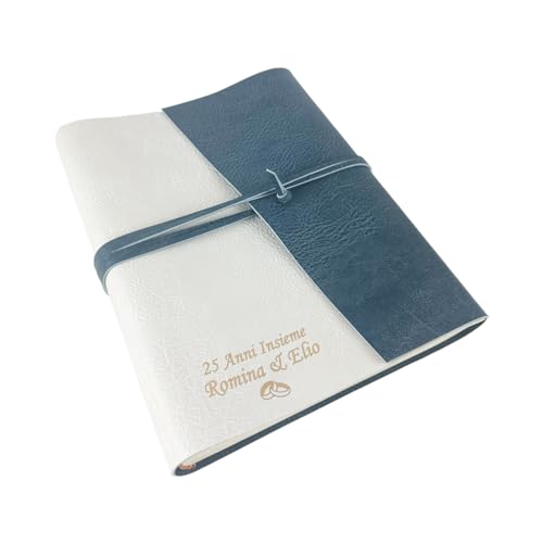 Álbum fotográfico   Double Vintage   producción artesanal en cuero sintético, personalizable con grabado. Ideal para Boda, Aniversario, todos los eventos (Con Grabado, Polar   Azul)