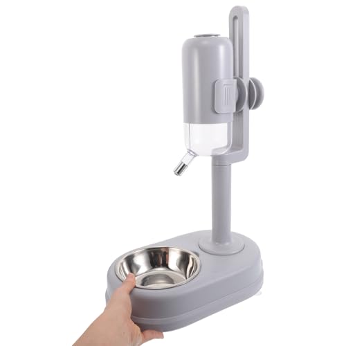 Image of POPETPOP Double Layer Pet Water and Food Dispenser with Automatic Rolling Ball, Stainless Steel No-Spill Hanging Feeder Bowl for Indoor Dogs and Cats