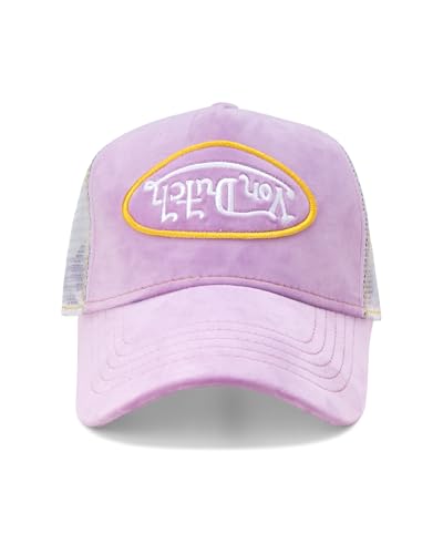 Image of Von Dutch Unisex Trucker Hat - Velvet Curved Bill Mesh Back Retro Classic Adjustable Snapback Baseball Cap for Men and Women