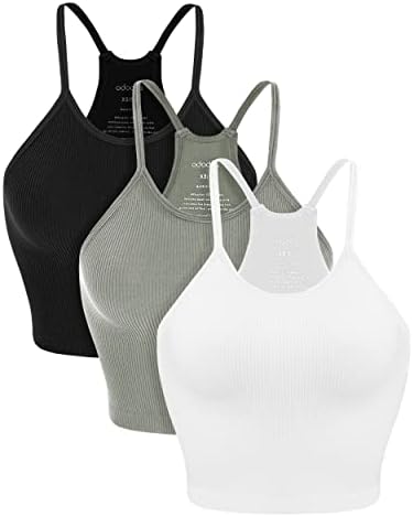 ODODOS Women's Crop 3-Pack Seamless Rib-Knit Camisole Crop Tank T...