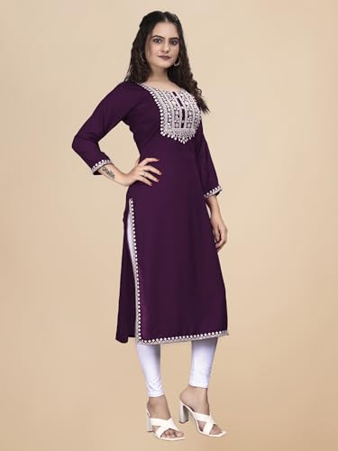 Image of Women Rayon Embroidered Kurti Three Quarter Sleeve Kurta for Women and Girls Embroidery Work Soft Rayon Fabric Comfortable