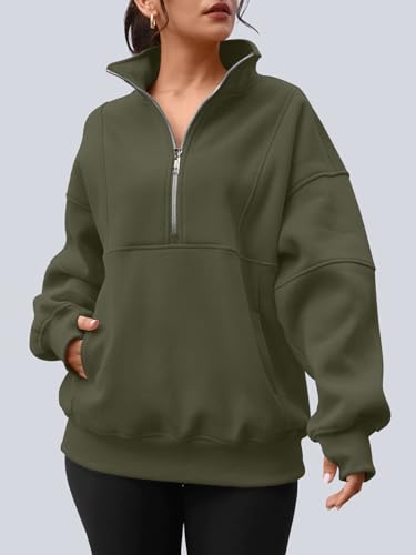 Image of AUTOMET Women's Quarter Zip Oversized Sweatshirt Fleece Mock Neck Pullover