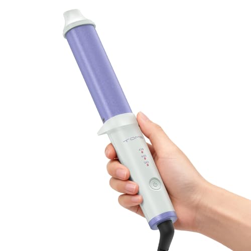 Mini Oval Curling Wand 1.25 inch (32mm) No-Clamp Ceramic Wand-Style Curling Iron 3 Temps 360/400/430F 120240V Dual Voltage Travel Curler Purple