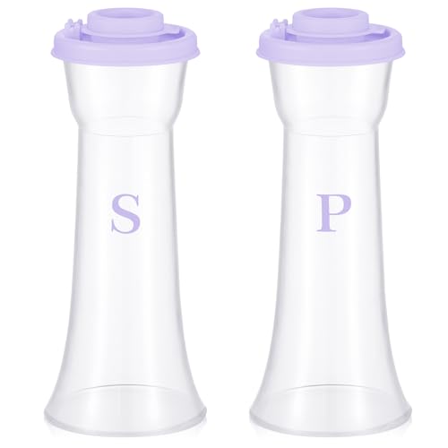 Image of Set of 2 Plastic Salt and Pepper Shakers with Lids Large Salt Shaker Pepper Container Vintage Tall Hourglass Camping Picnic Outdoors Travel Spice Set for Home Picnic Kitchen(Classic,Purple)