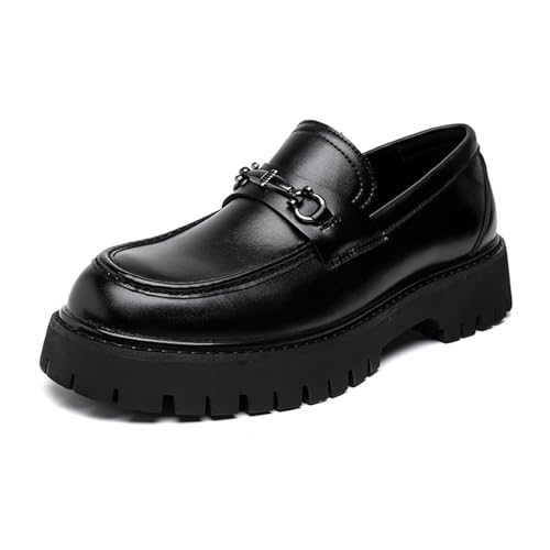 Men's Patent Leather Platform Loafers Comfort Non-Slip Lug Sole Slip-On Dress Shoes