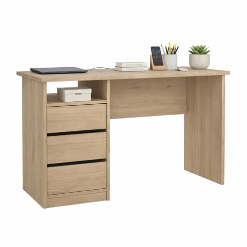 Mesa Escritorio de Ordenador SIL Oak con 3 Cajones, Color Jackson Hickory, 110 x 49 x 76 cm
