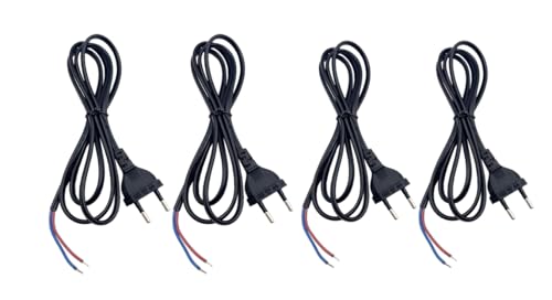 4PCS Eurostecker Kabel mit Stecker 150cm Euro-Zuleitung Netzkabel Euro Steckers zu offenem Kabelende Kabel mit Stecker stromkabel 2 polig IP20-2x0.75 mm² Schwarz TypC CEE 7/16 Aderendhülsen Eurokabel