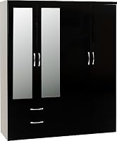 Seconique Nevada 4 Door 2 Drawer Wardrobe in Black Gloss