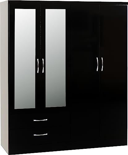 Seconique Nevada 4 Door 2 Drawer Wardrobe in Black Gloss
