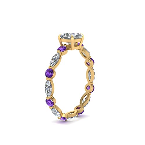 Image of 55Carat Choose Your Gemstone Marquise and Round Eternity Engagement Ring Yellow Gold Plated Cushion Shape Side Stone Engagement Rings Lightweight Office Wear Everyday Gift Jewelry US Size 4 to 12