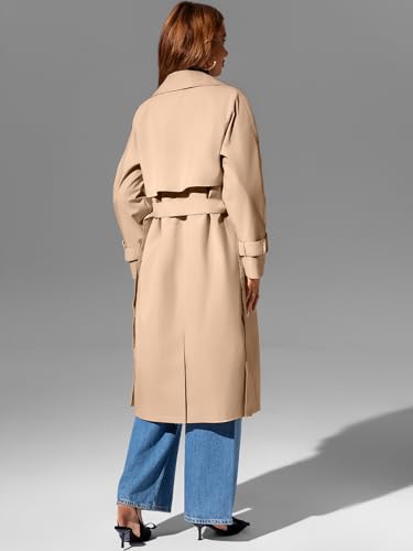 Image of Bellivera Women's Classic Long Windproof Trench Coat With Belted Waist | Notch Lapel Collar,Breasted Button Front,Adjustable Cuff Straps,Side Slant Pockets,Spring Fall Daily Commute Office Wear