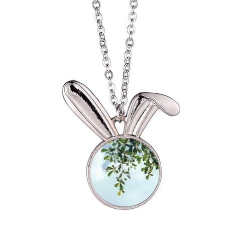 Collier lapin vert et bleu art déco : pendentif géométrique rétro