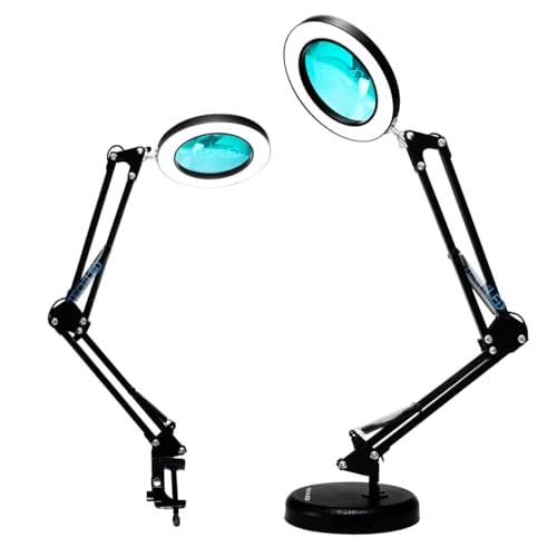 Luminaria de Led com Lupa Aumento Garra e Base Luminaria de Mesa Articulavel Ring Light Controle de Intensidade (Preto)
