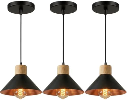 KIT 3 Luminária Pendente de teto Moderna para Sala Cozinha (Preto...