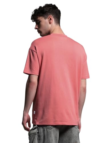 Image of Jack & Jones Men's Solid Round Neck Cotton Relaxed Fit T-Shirt | Boxy Fit | Drop Shoulders