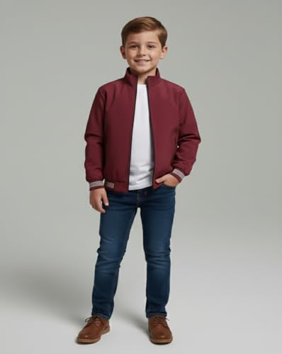 Image of Boys Trendy Maroon Jacket | Soft Fabric Zip Closure Jacket