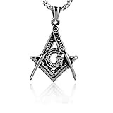 Porinlimy Masonic Necklace Stainless Steel, Freemasonry Compass Symbol Pendant Necklaces,Masons Jewelry with Gift Box for Men Women